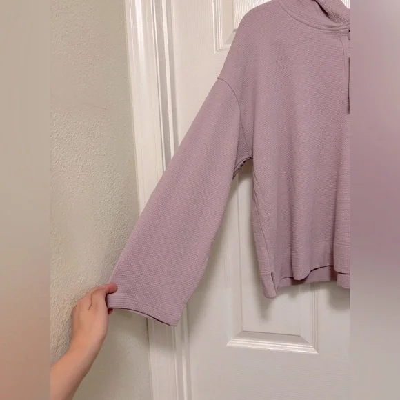 NWT EILEEN FISHER Waffle Cotton Blend Doubleknit Hooded Top in Lunette - Picture 8 of 11